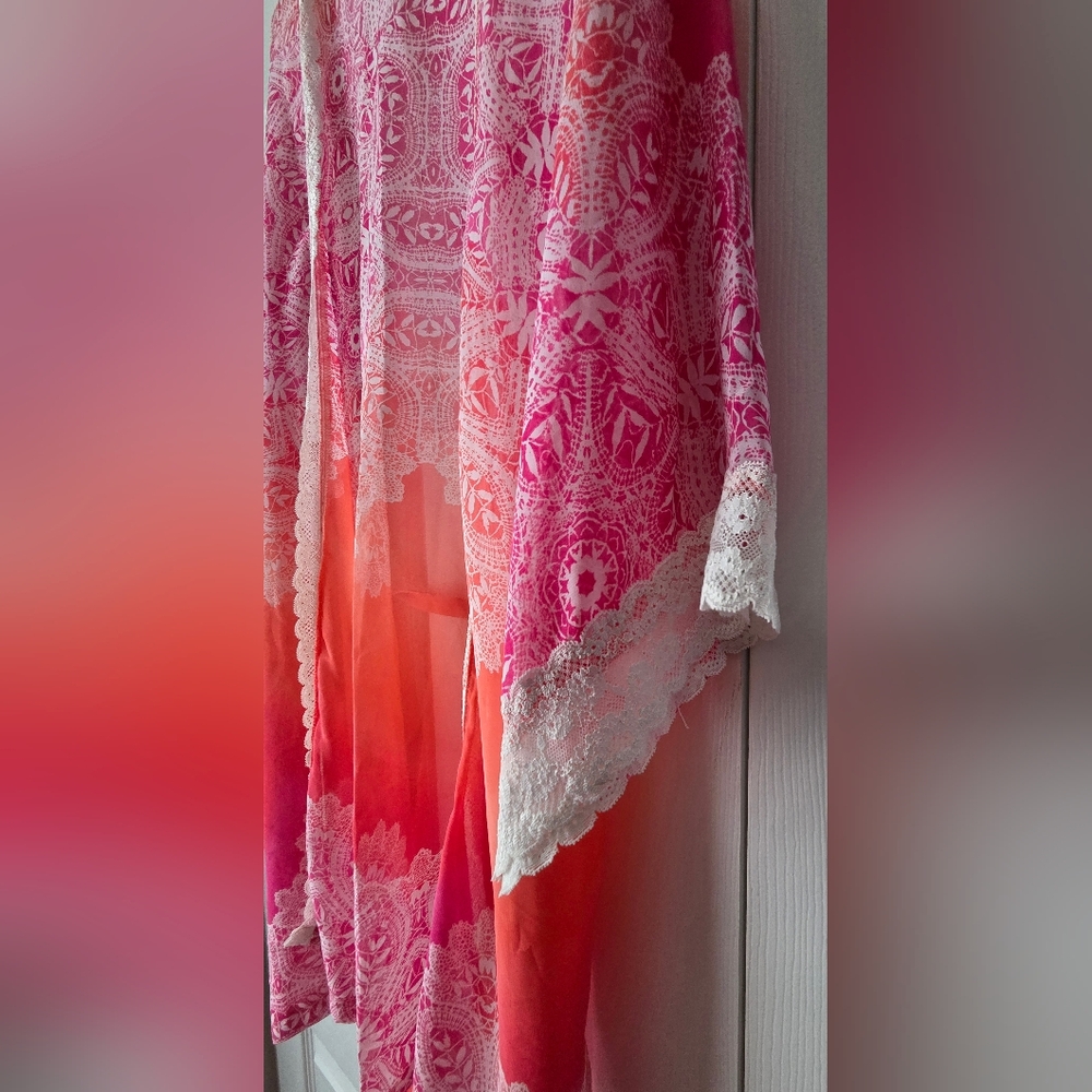 In Bloom Bohemian Light Weight Tye Dye Lace Ruffled Robe Size XL - Picture 6 of 14